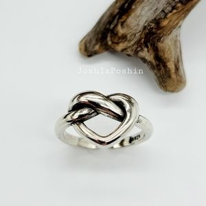 Sterling silver heart love adjustable knot ring